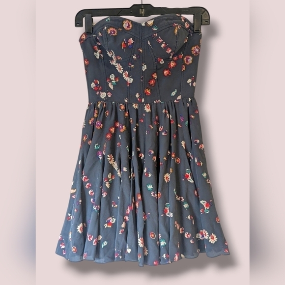 Rebecca Taylor Ditsy Floral 100% Silk Strapless Corset Flowy Mini Dress Coquette - Picture 2 of 14
